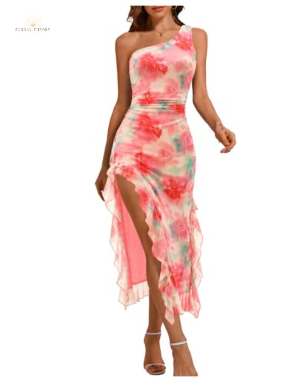 Women's One Shoulder Mesh Bodycon Maxi Dress Formal Wedding Guest